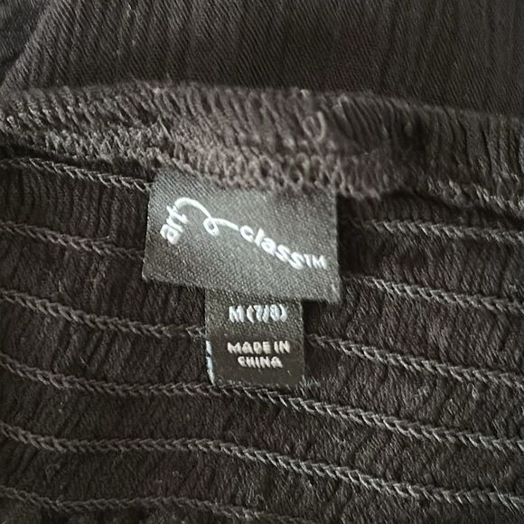 Art Class Girl's Black Crinkle Wide Leg Pants Size Medium High Rise Casual - Picture 3 of 4